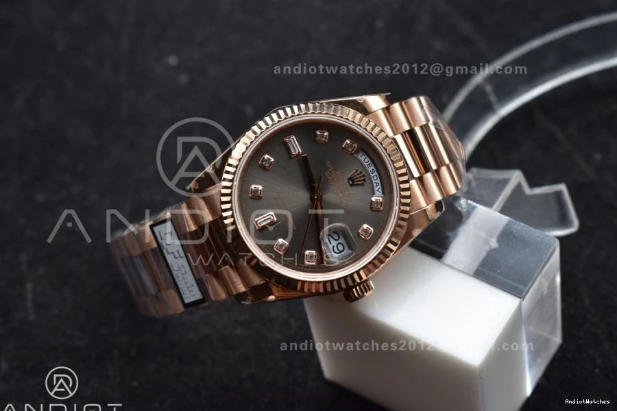 Diamond 671 36 Dial President vr3255 Steel with QF Original Edition V5 Grey Bracelet 904L RG Best Weight) on (Gain Square DayDate 0306